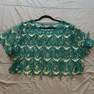 Green Sequin Embellished Women's Top